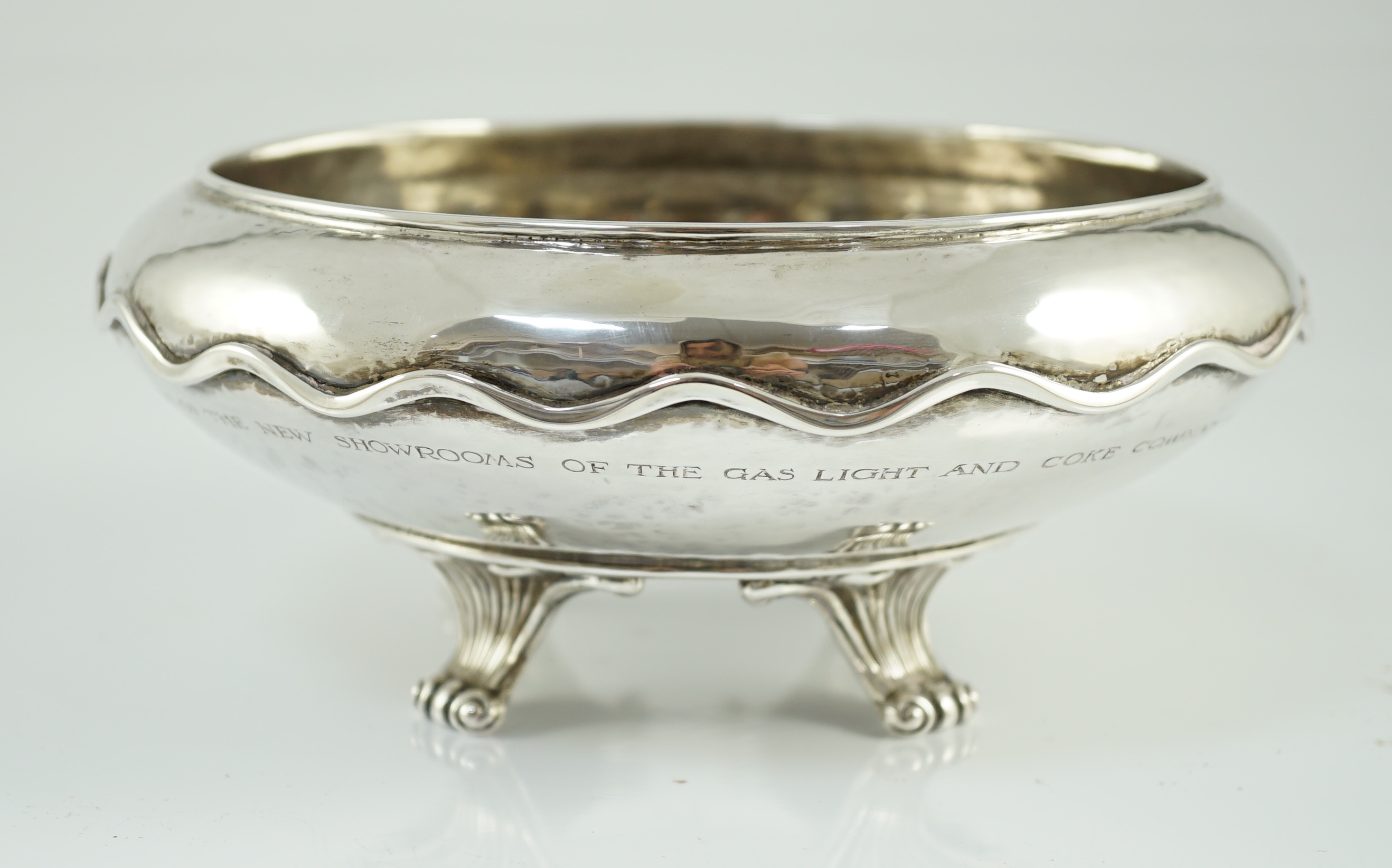 A George V Omar Ramsden planished silver shallow bowl